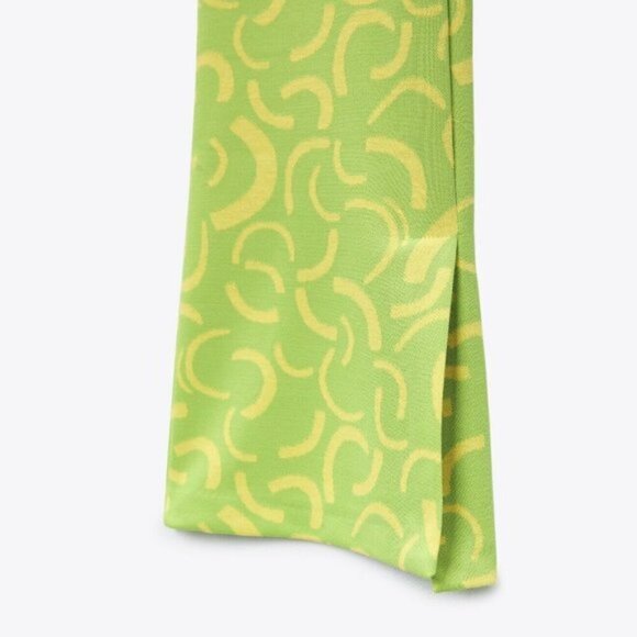 NWT Zara lime green & yellow jacquard high rise flared leggings, S - Picture 7 of 10